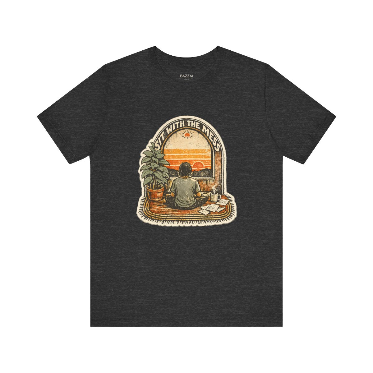 Therapy Gift T-Shirt — Sit with the Mess — meditation mindful t-shirt design by Margaux