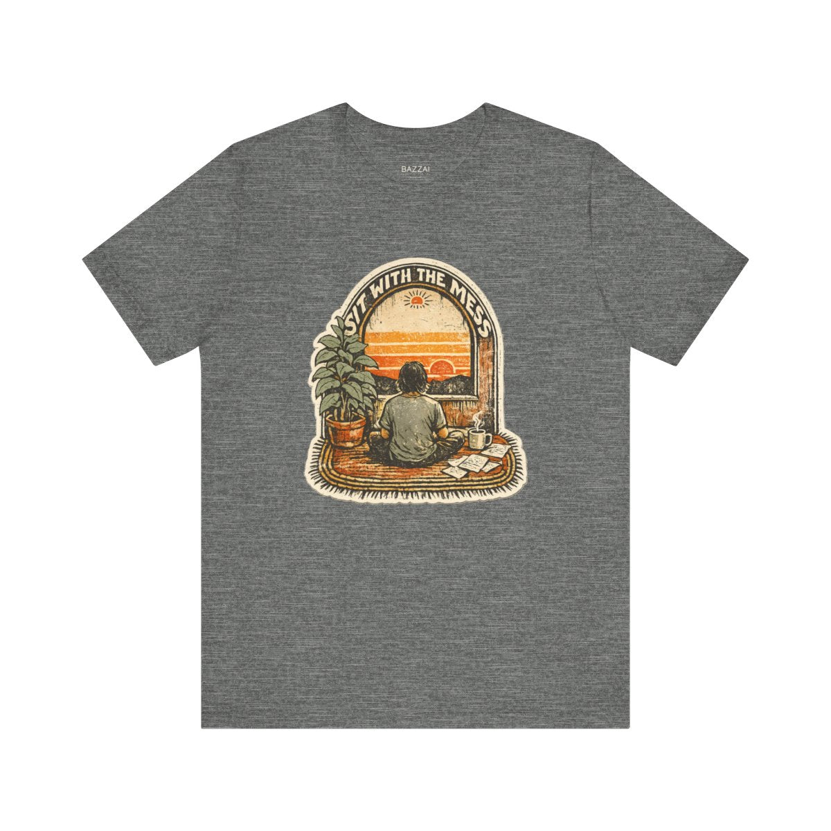 Therapy Gift T-Shirt — Sit with the Mess — meditation mindful t-shirt design by Margaux