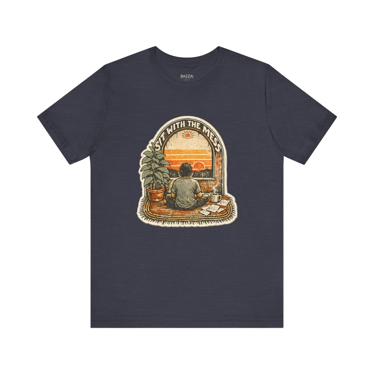 Therapy Gift T-Shirt — Sit with the Mess — meditation mindful t-shirt design by Margaux