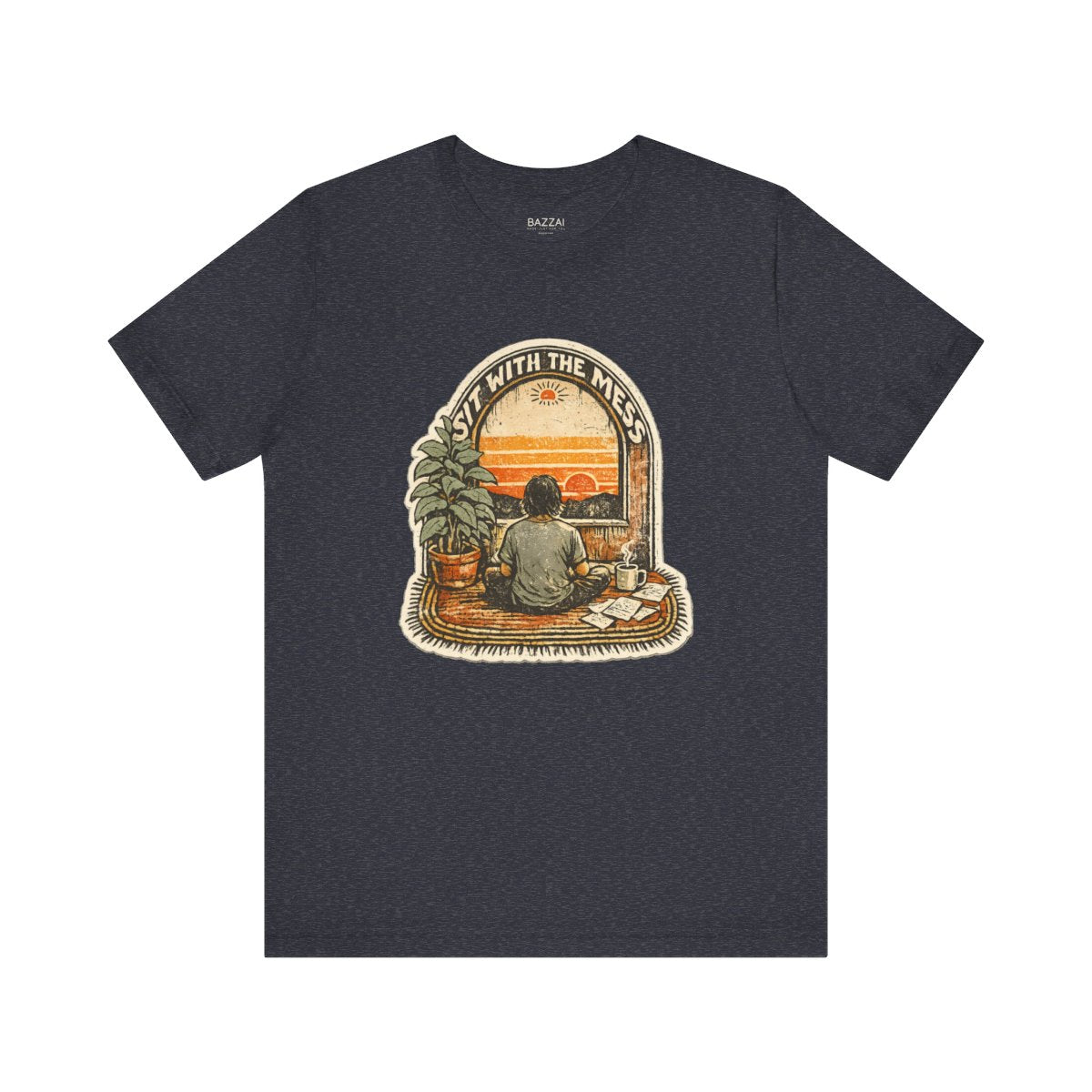 Therapy Gift T-Shirt — Sit with the Mess — meditation mindful t-shirt design by Margaux