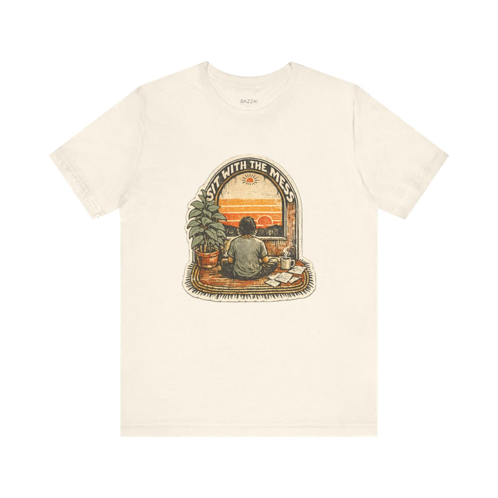 Therapy Gift T-Shirt — Sit with the Mess — meditation mindful t-shirt design by Margaux
