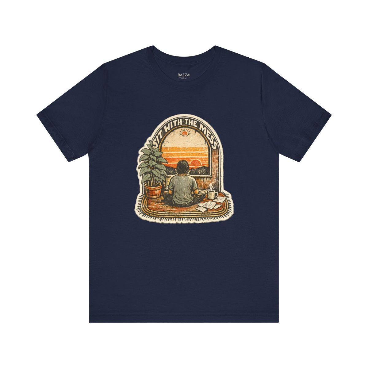 Therapy Gift T-Shirt — Sit with the Mess — meditation mindful t-shirt design by Margaux
