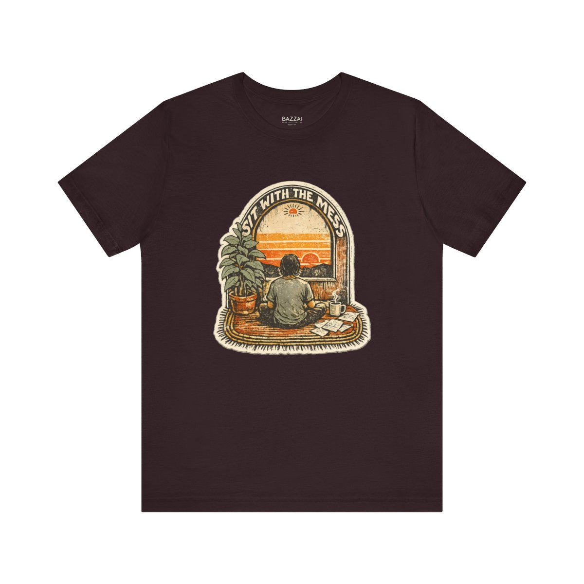 Therapy Gift T-Shirt — Sit with the Mess — meditation mindful t-shirt design by Margaux
