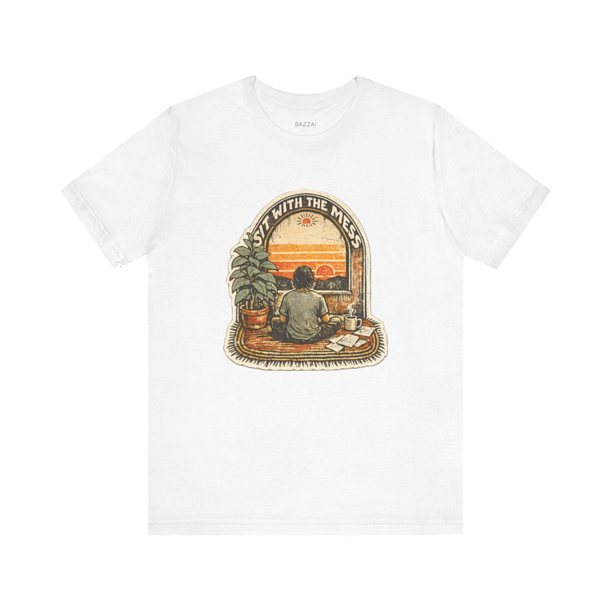 Therapy Gift T-Shirt — Sit with the Mess — meditation mindful t-shirt design by Margaux
