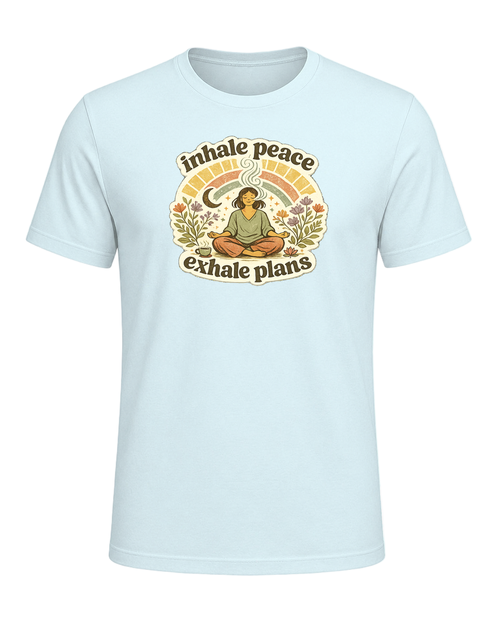 Inhale Peace Exhale Plans Tee — Heather Prism Ice Blue