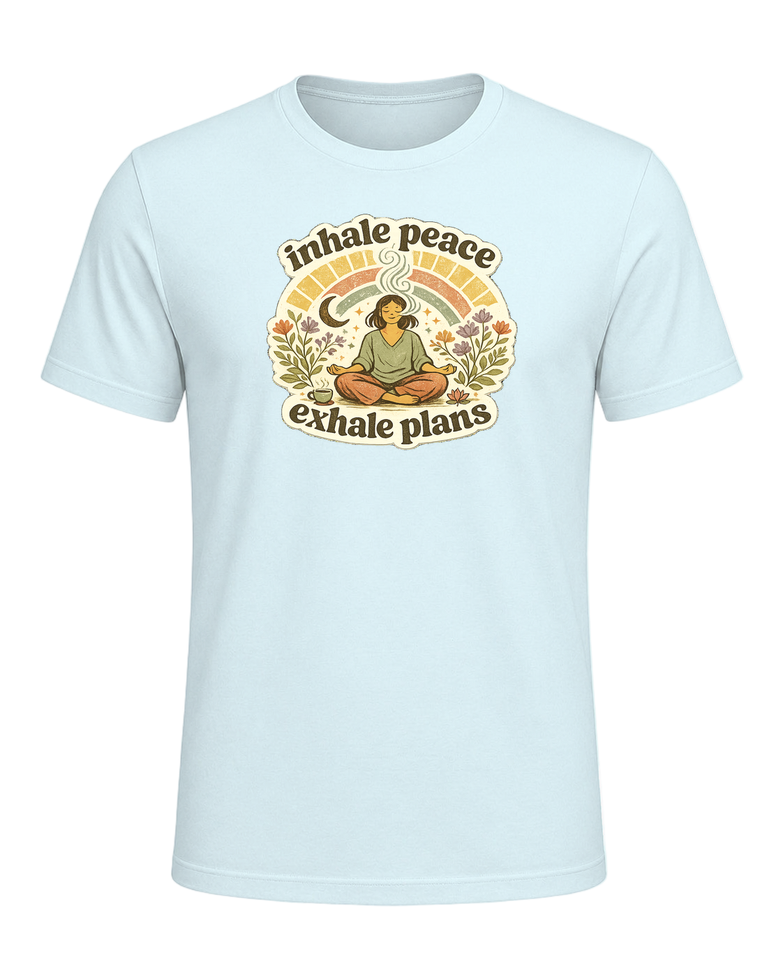 Inhale Peace Exhale Plans Tee — Heather Prism Ice Blue
