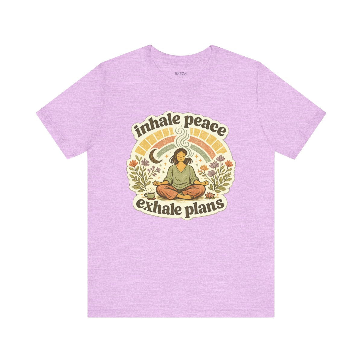 Zen Gift T-Shirt — Inhale Peace Exhale Plans — meditation mindful t-shirt design by Margaux