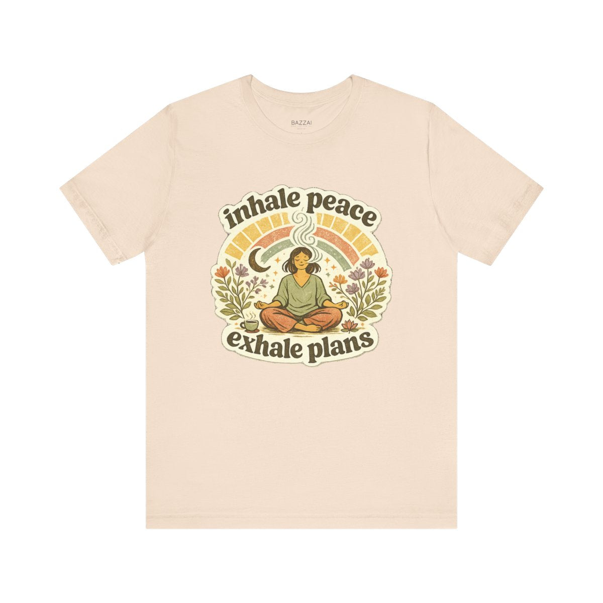 Zen Gift T-Shirt — Inhale Peace Exhale Plans — meditation mindful t-shirt design by Margaux