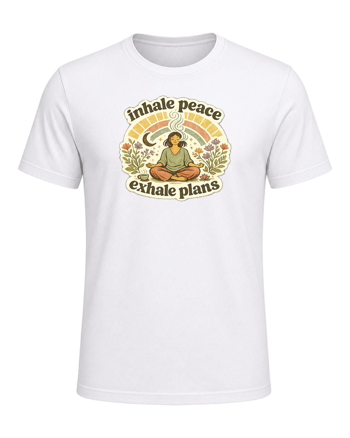 Inhale Peace Exhale Plans Tee — White