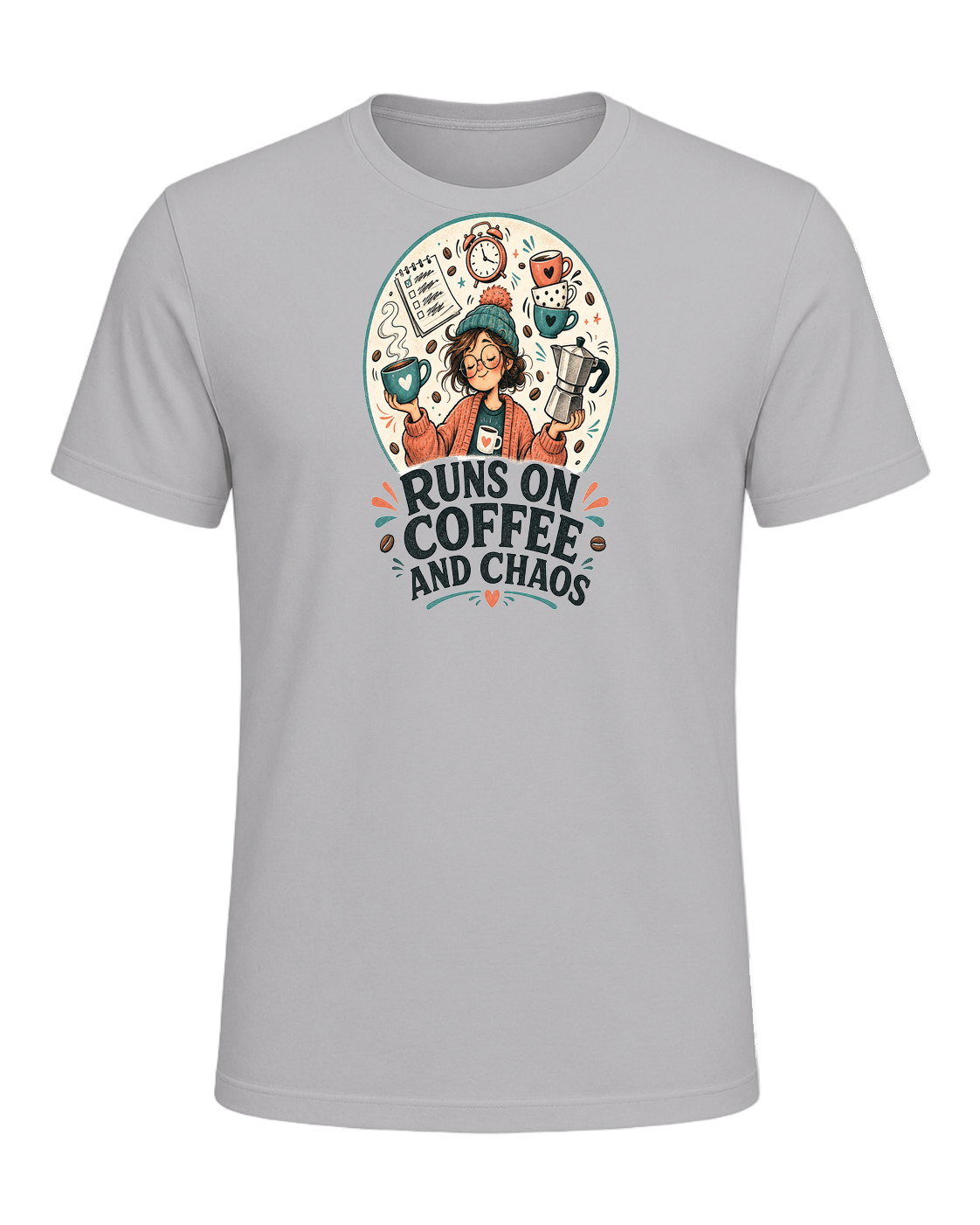 RUNS ON COFFEE AND CHAOS — Athletic Heather