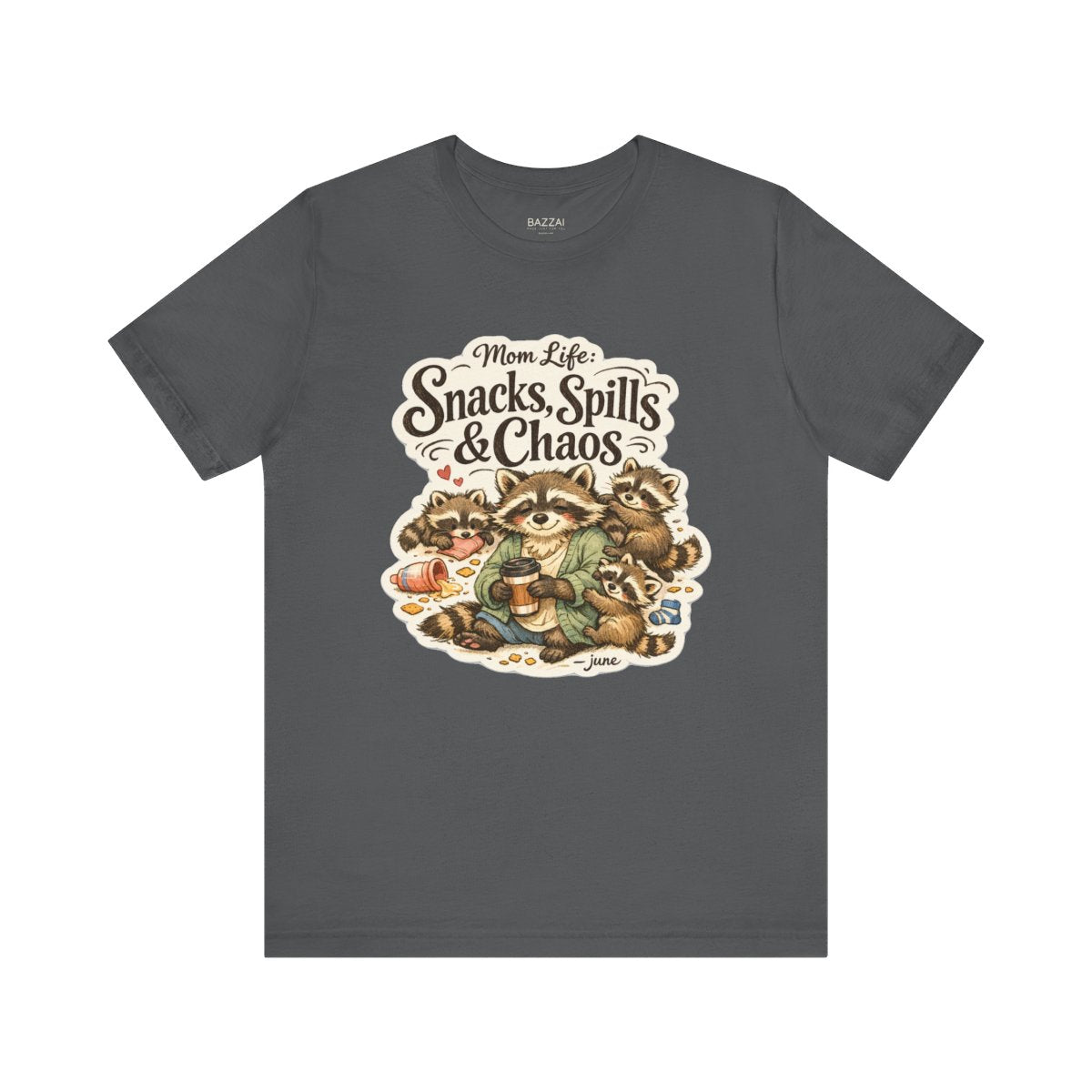 Funny Mom T-Shirt — Mom Life: Snacks, Spills &amp; Chaos — mom chaos t-shirt design by June