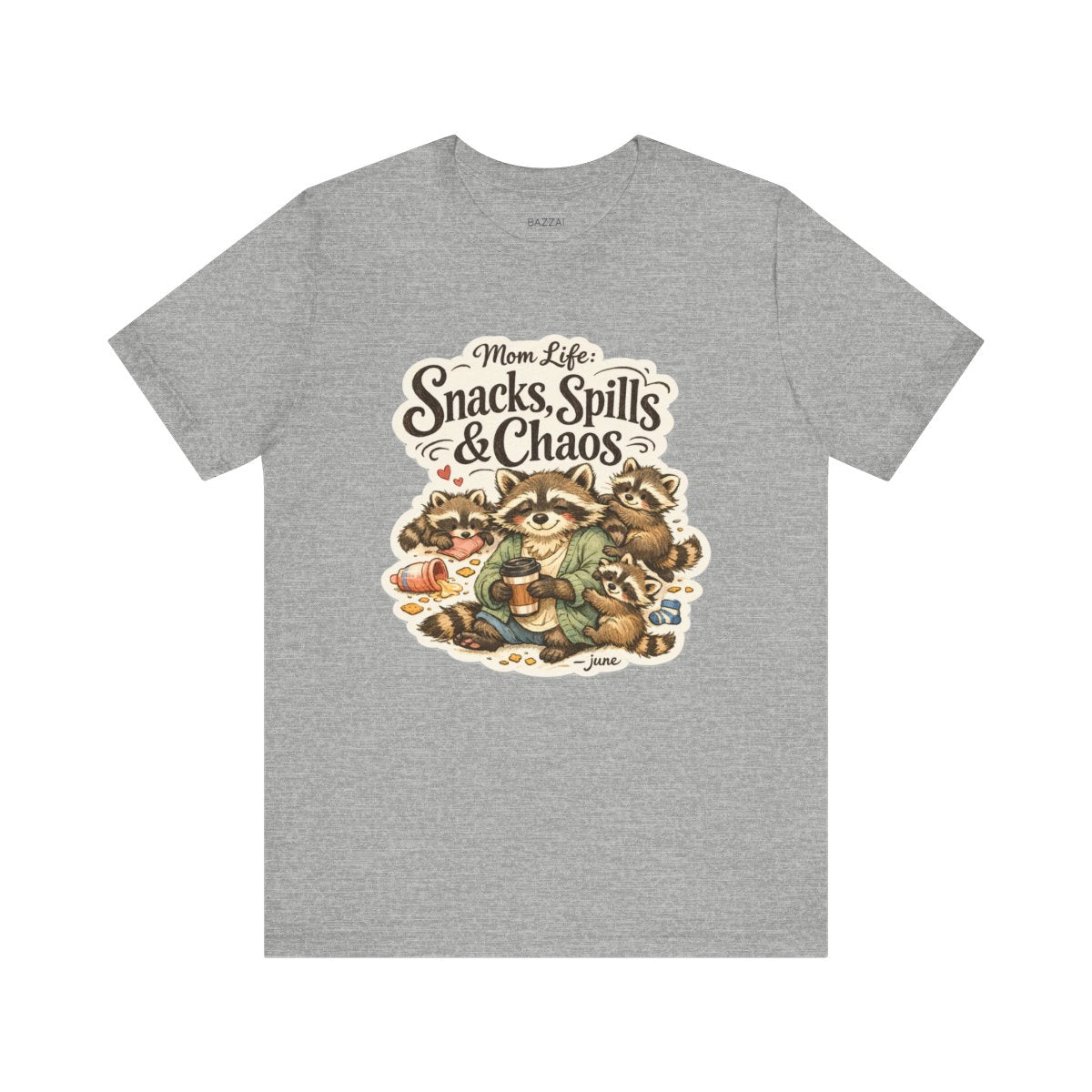Funny Mom T-Shirt — Mom Life: Snacks, Spills &amp; Chaos — mom chaos t-shirt design by June