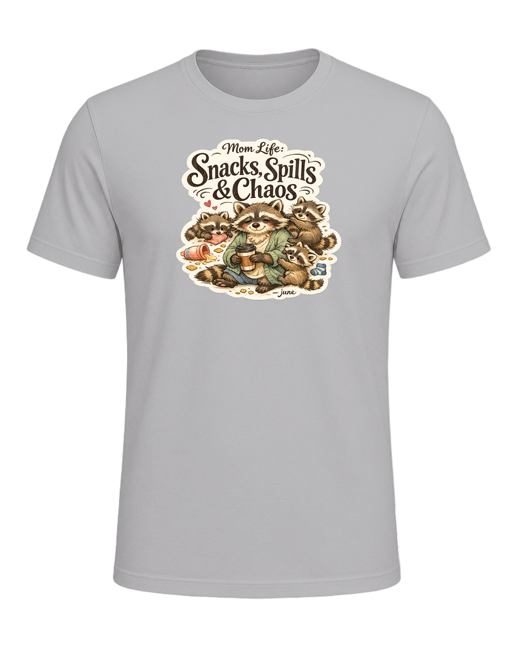 Mom Life: Snacks, Spills & Chaos Tee — Athletic Heather