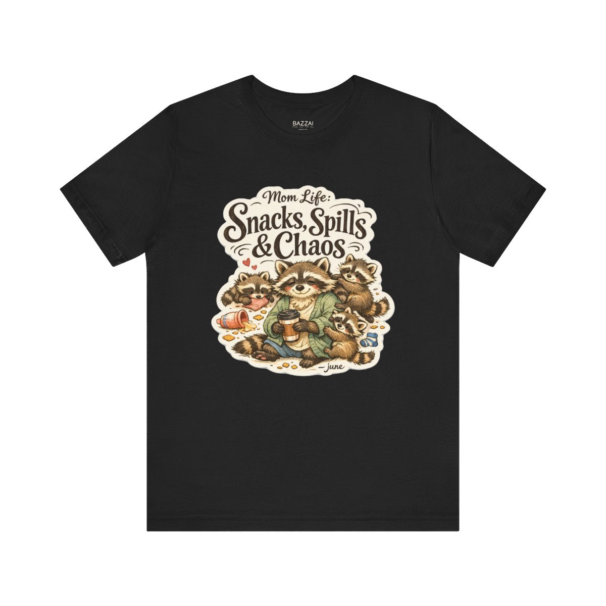 Funny Mom T-Shirt — Mom Life: Snacks, Spills &amp; Chaos — mom chaos t-shirt design by June