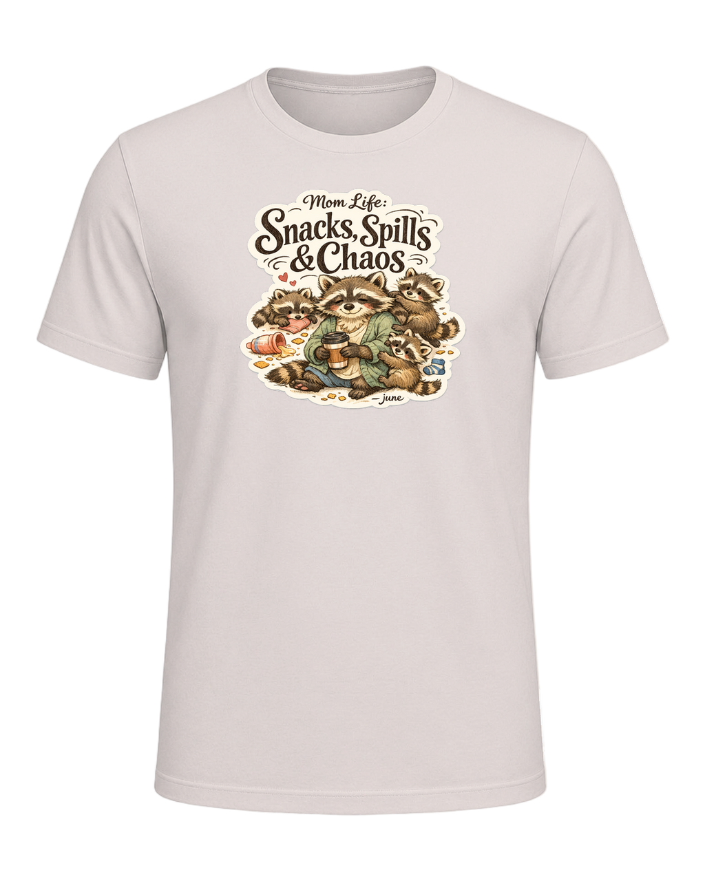 Mom Life: Snacks, Spills & Chaos Tee — Heather Dust