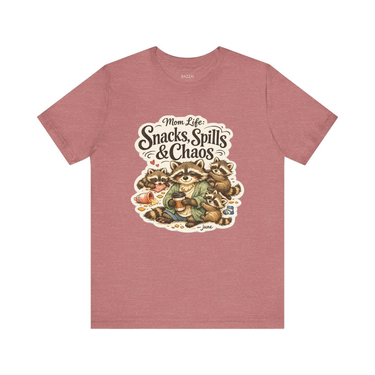 Funny Mom T-Shirt — Mom Life: Snacks, Spills &amp; Chaos — mom chaos t-shirt design by June
