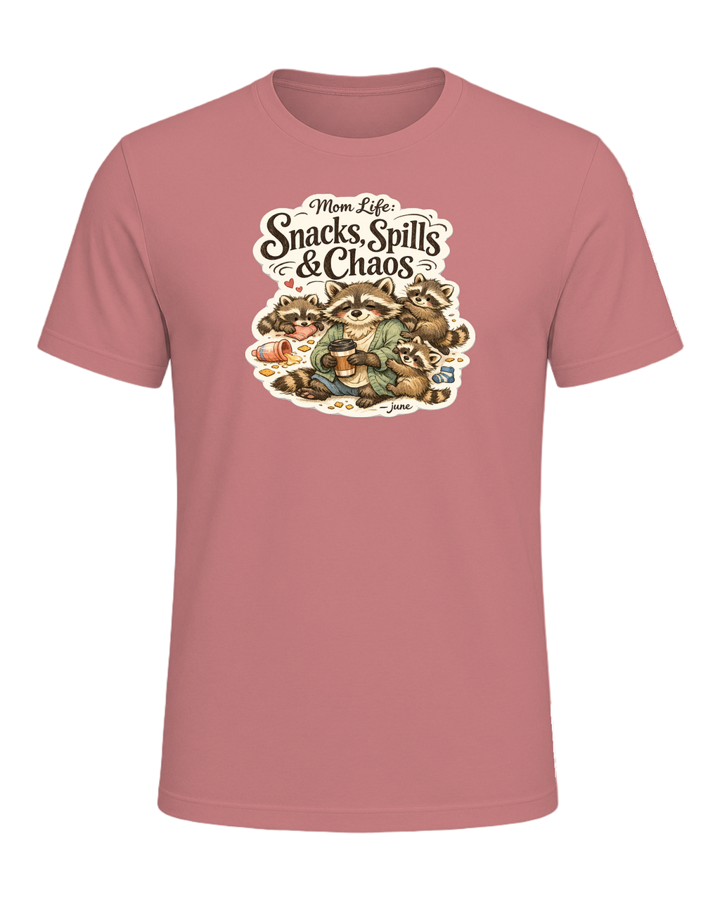 Mom Life: Snacks, Spills & Chaos Tee — Heather Mauve