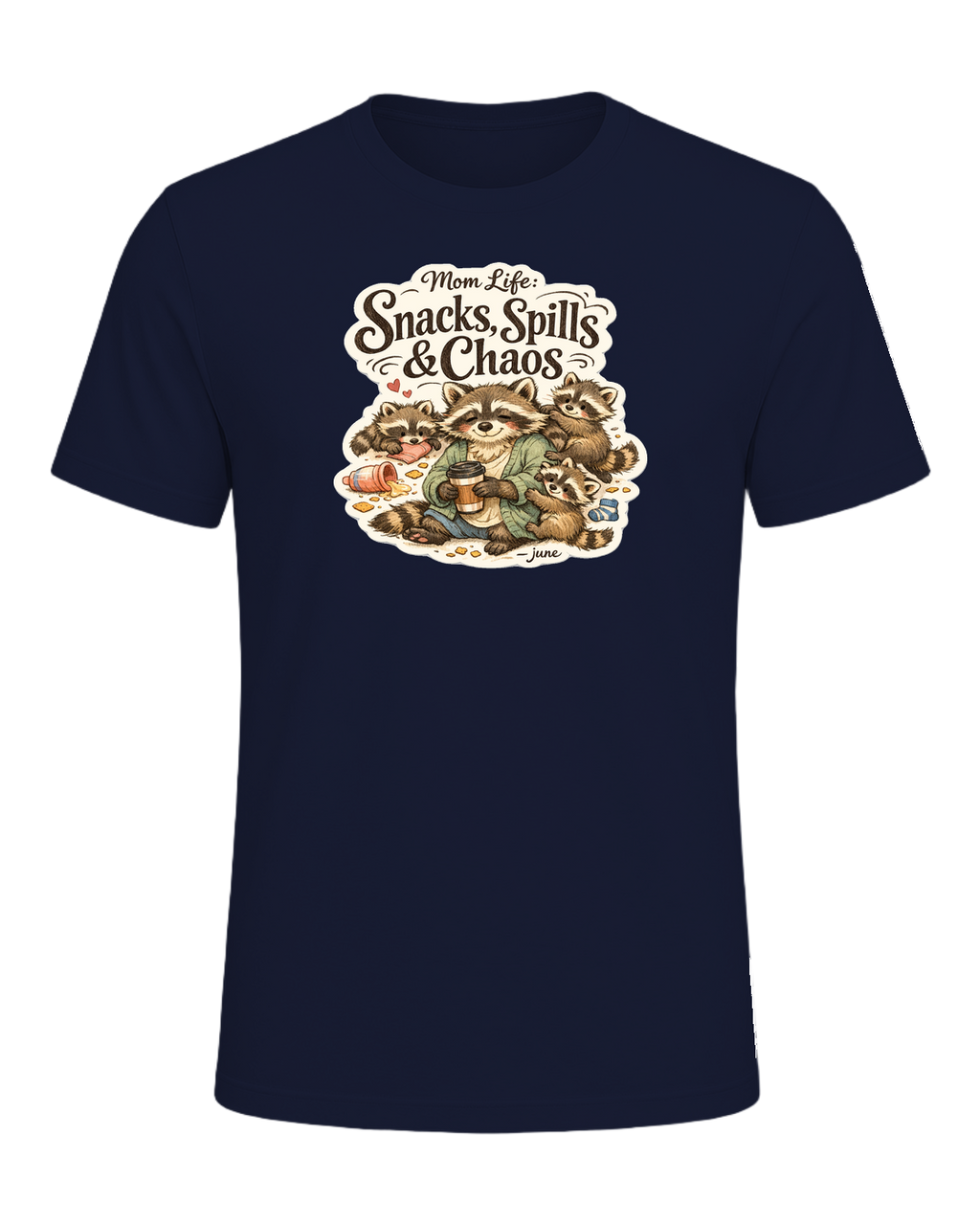 Mom Life: Snacks, Spills & Chaos Tee — Navy