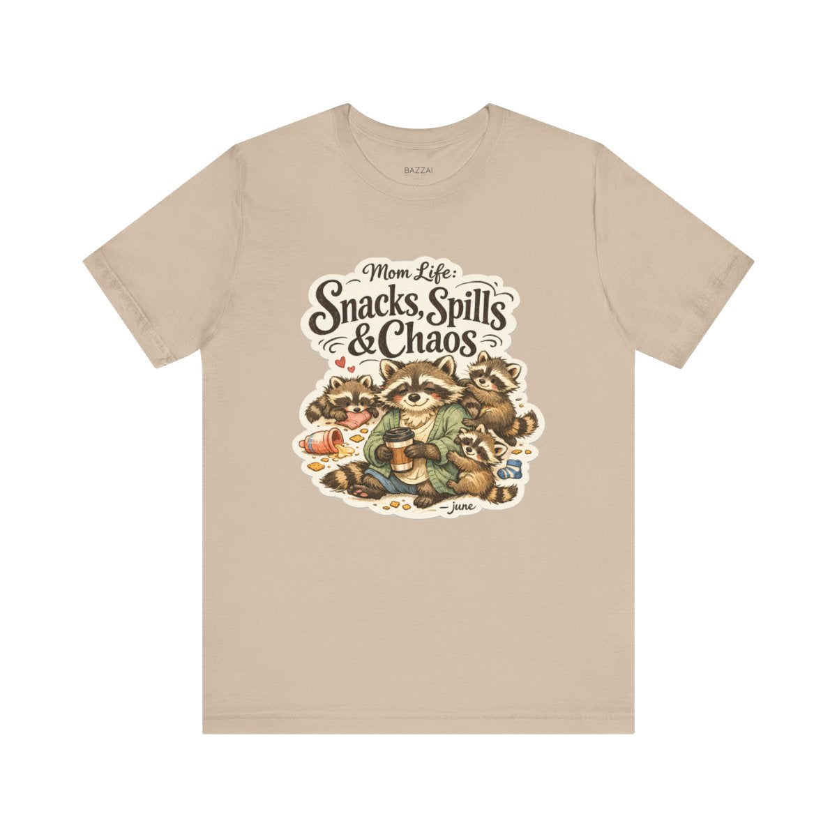 Funny Mom T-Shirt — Mom Life: Snacks, Spills &amp; Chaos — mom chaos t-shirt design by June