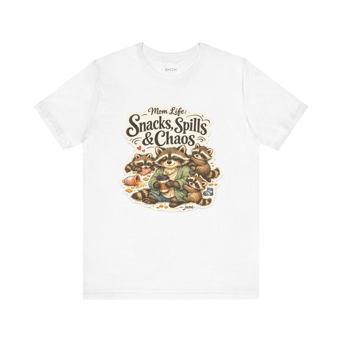 Funny Mom T-Shirt — Mom Life: Snacks, Spills &amp; Chaos — mom chaos t-shirt design by June