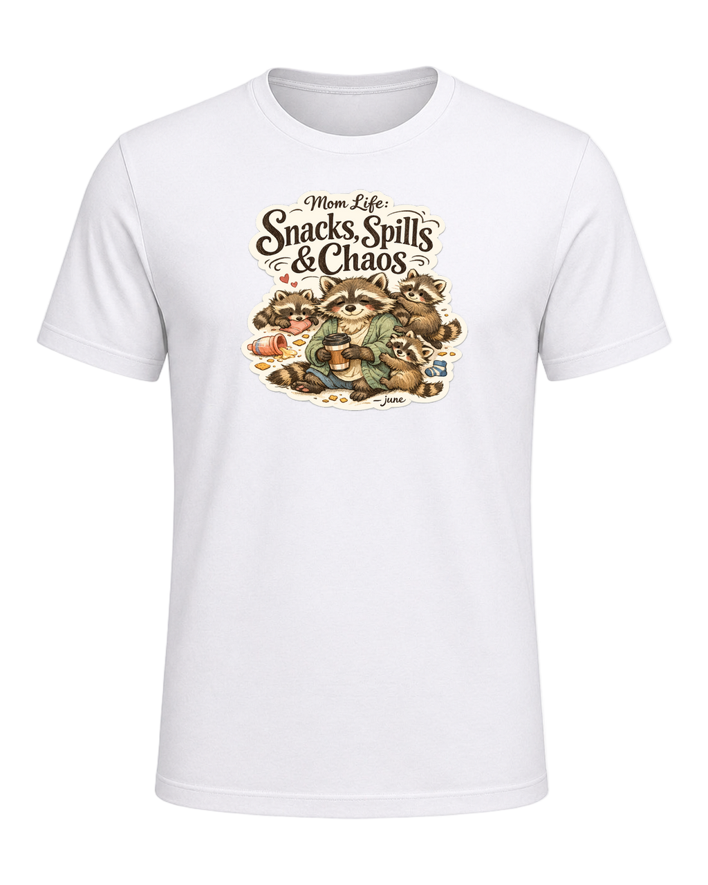 Mom Life: Snacks, Spills & Chaos Tee — White