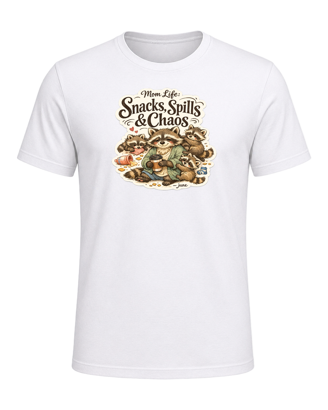 Mom Life: Snacks, Spills & Chaos Tee — White