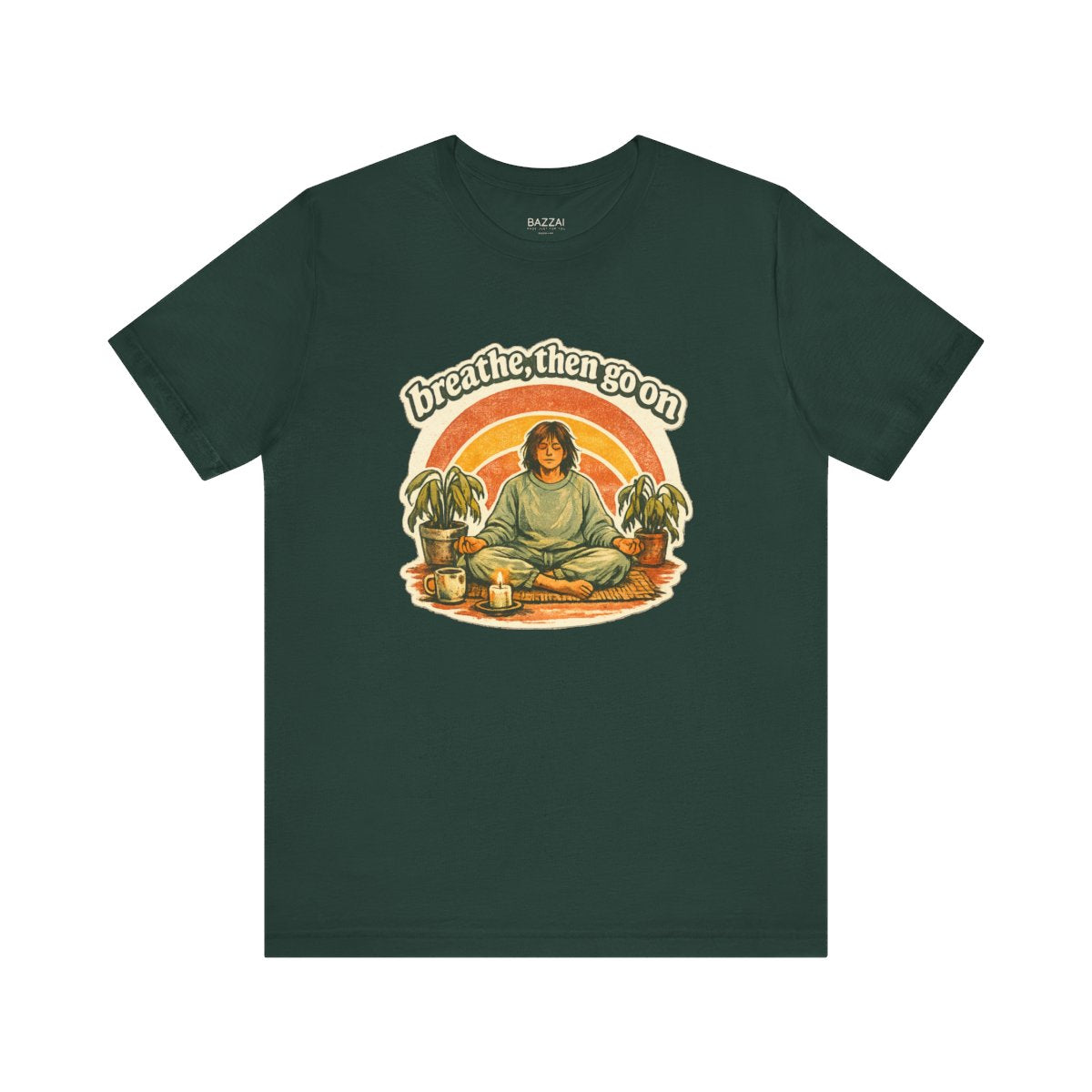 Mindfulness Gift T-Shirt — Breathe, Then Go On — meditation mindful t-shirt design by Margaux
