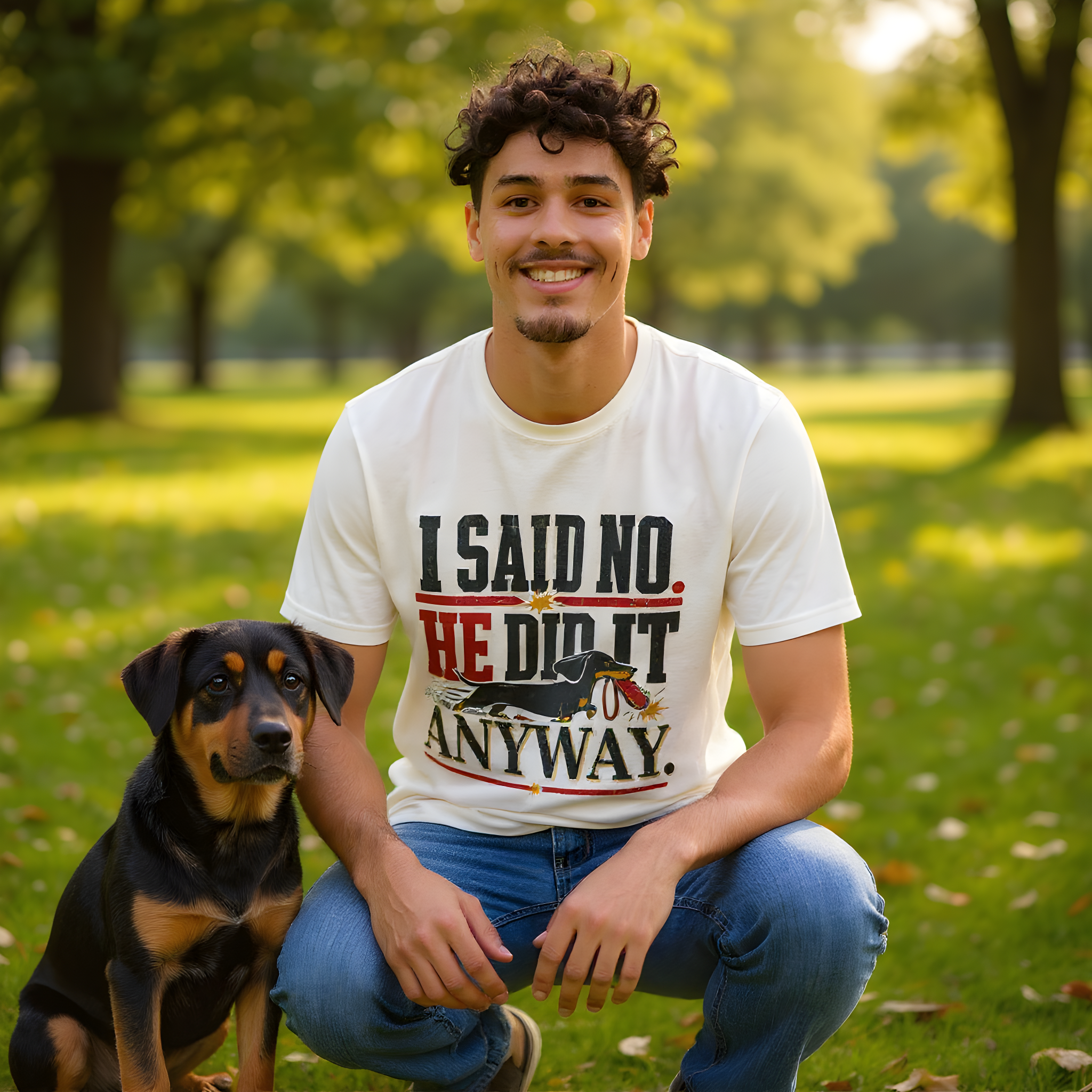 Funny Dog Dad T-Shirt — I Said No. He Did It Anyway — dachshund t-shirt design