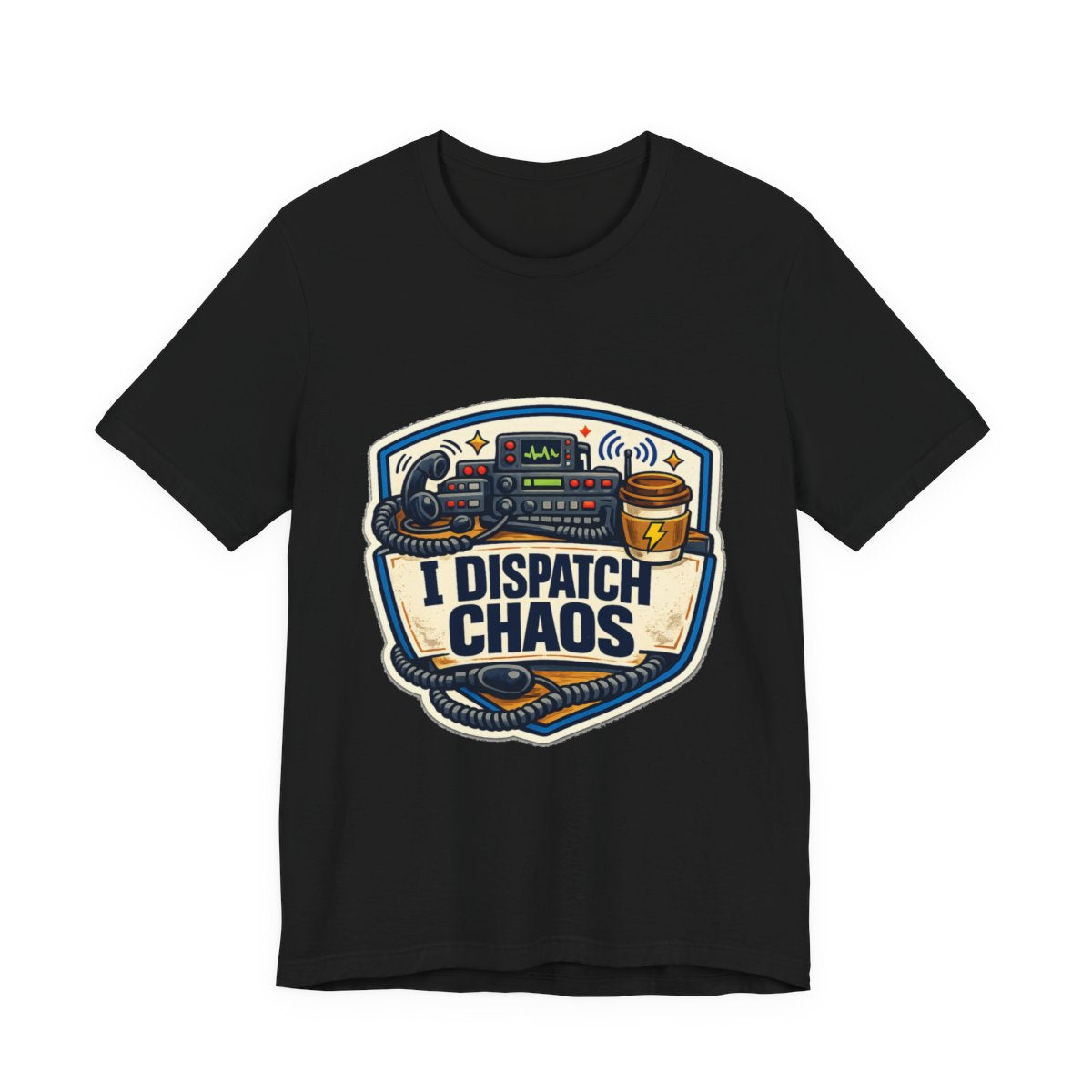 A funny emergency dispatcher tee for the calm voice behind every chaotic shift. — Black
