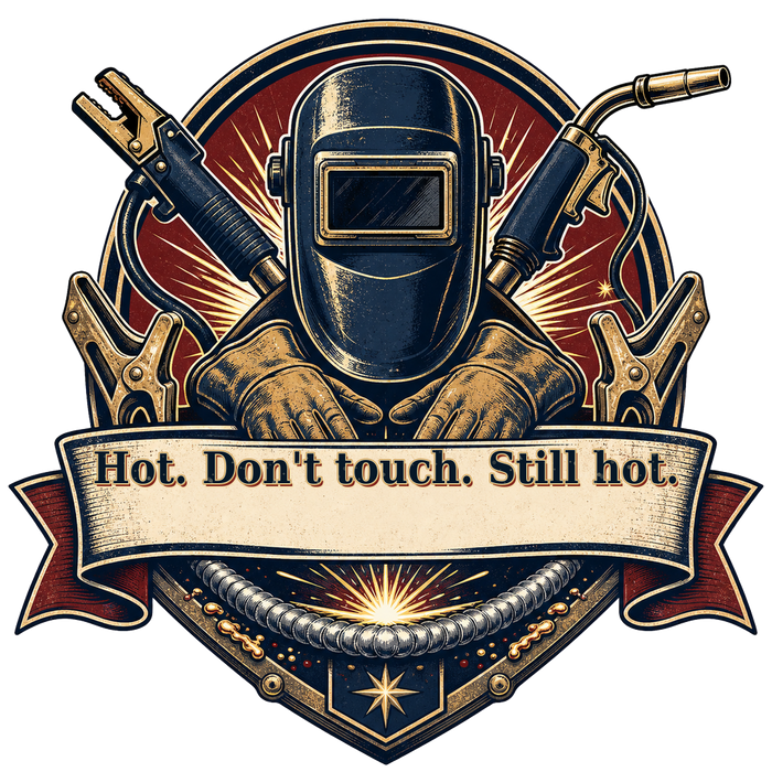 Hot. Don't Touch. Still Hot — Retro Badge Tee