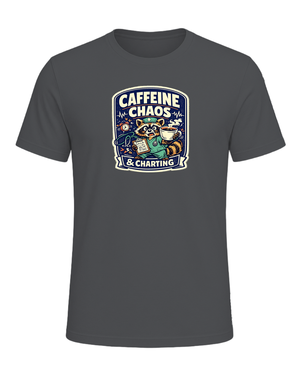 Caffeine Chaos & Charting Tee — Asphalt