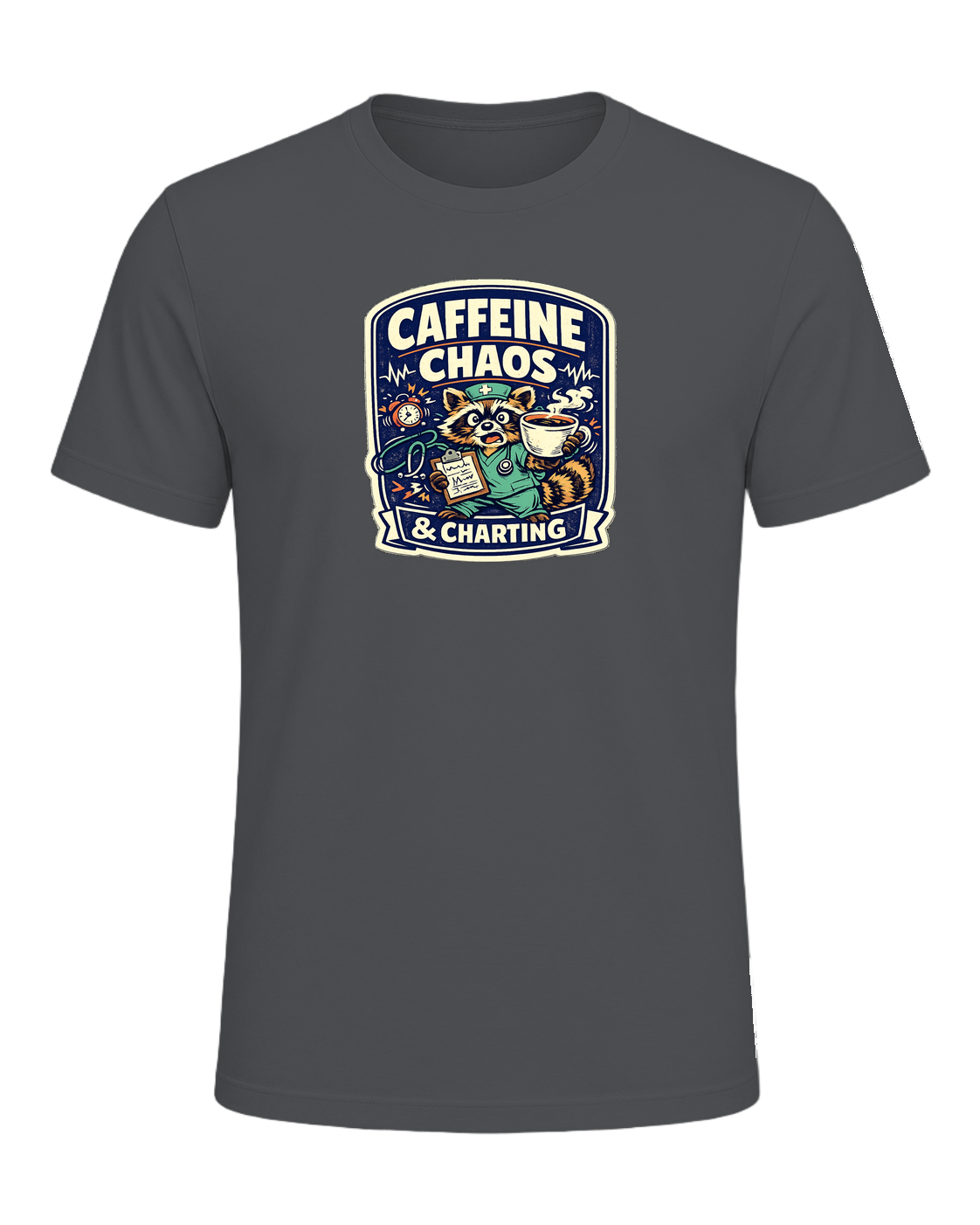 Caffeine Chaos & Charting Tee — Asphalt
