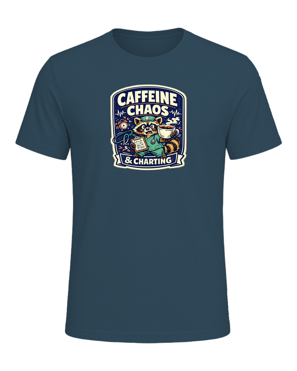 Caffeine Chaos & Charting Tee — Deep Teal