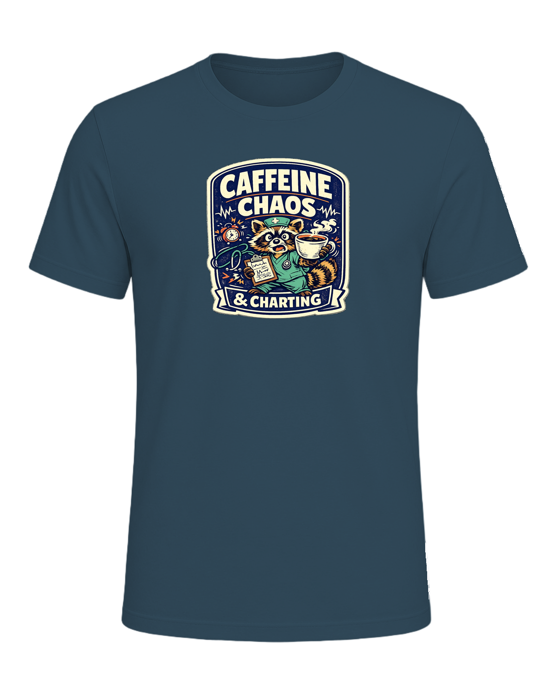 Caffeine Chaos & Charting Tee — Deep Teal
