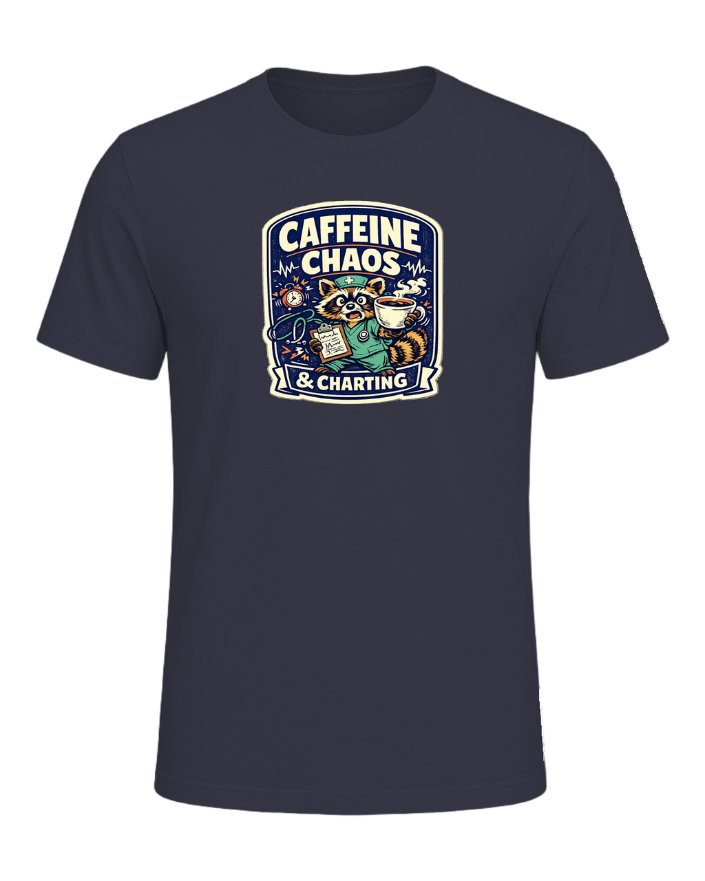 Caffeine Chaos & Charting Tee — Heather Midnight Navy