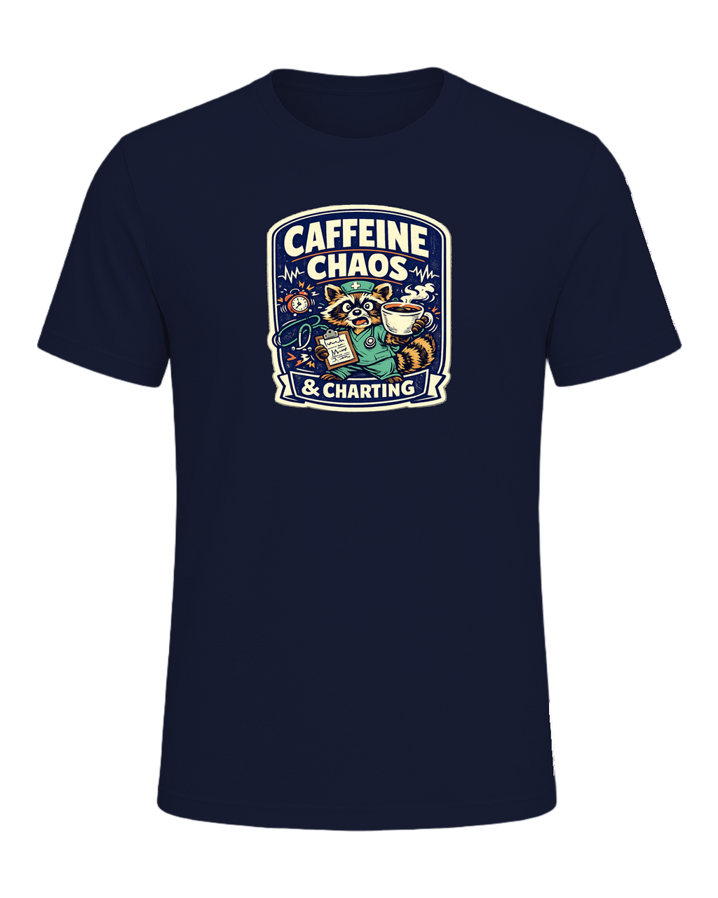 Caffeine Chaos & Charting Tee — Navy