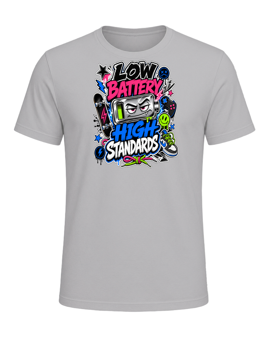 LOW BATTERY HIGH STANDARDS — Athletic Heather