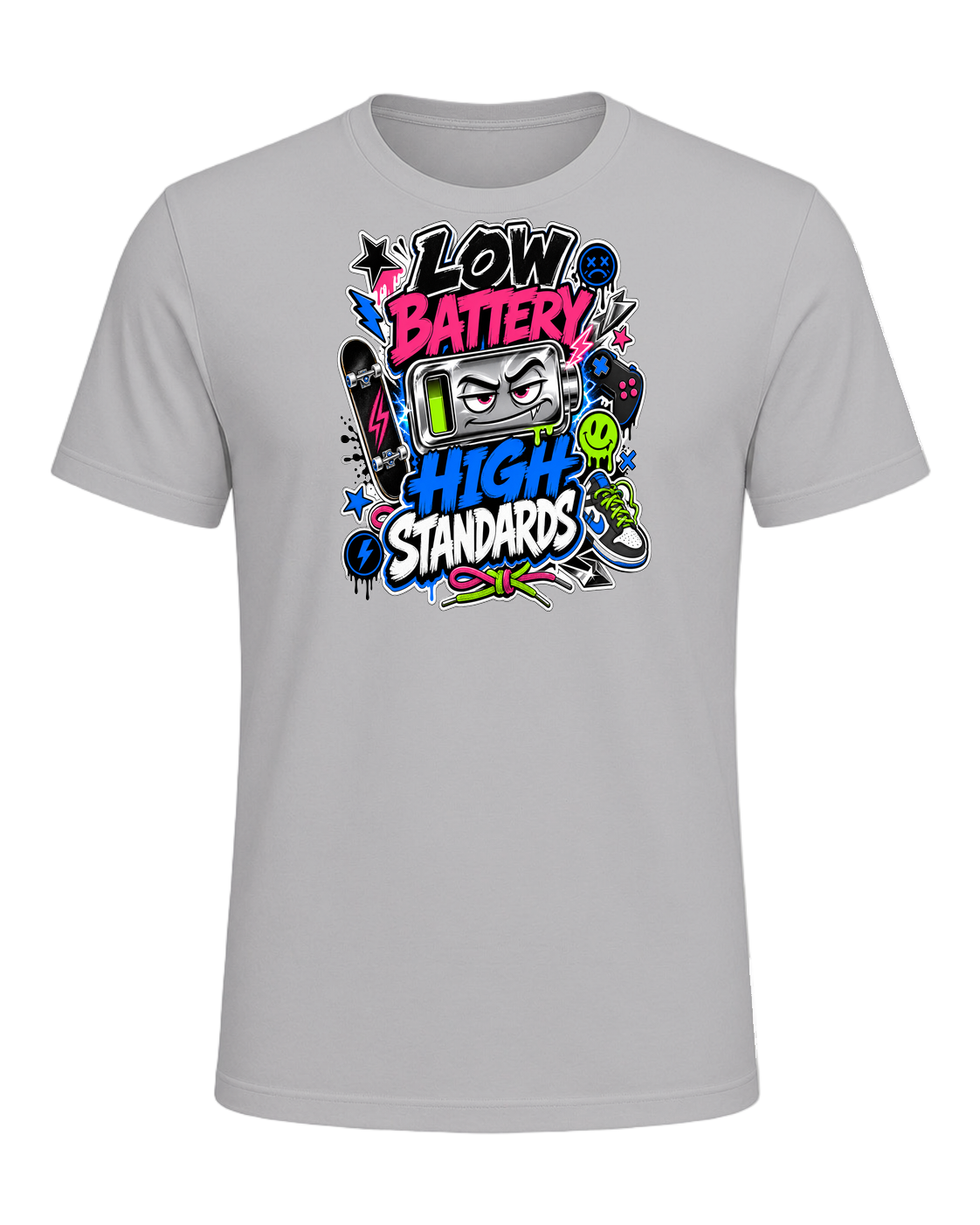 LOW BATTERY HIGH STANDARDS — Athletic Heather