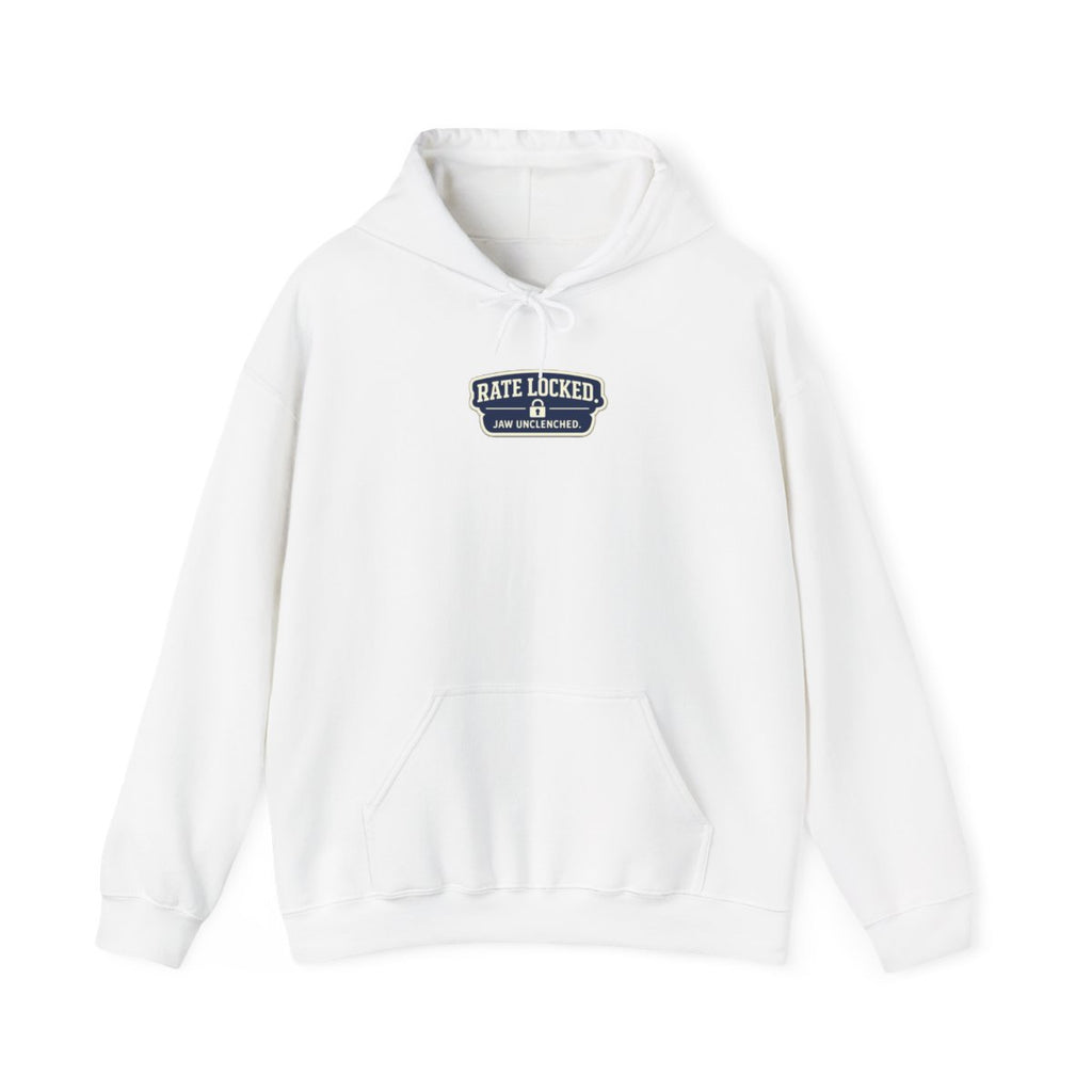 RATE LOCKED. JAW UNCLENCHED. Hoodie — White