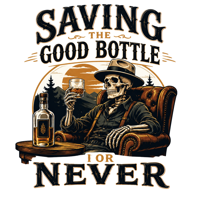 SAVING THE GOOD BOTTLE FOR NEVER — Retro Badge Tee