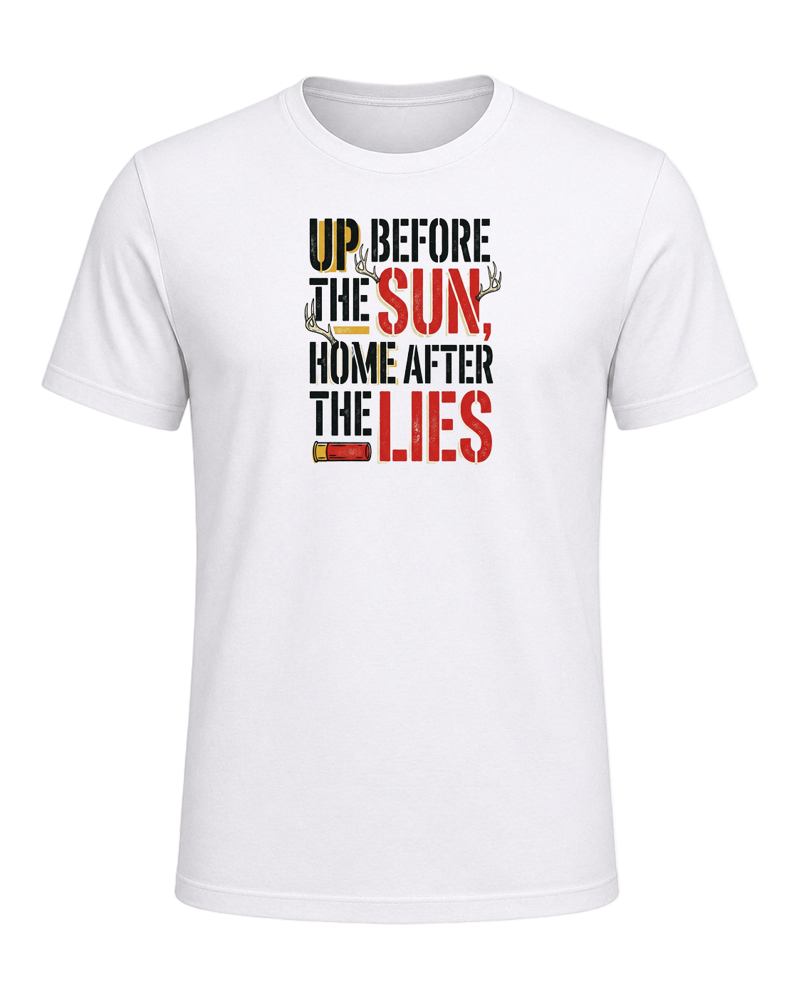 up before the sun, home after the lies — White
