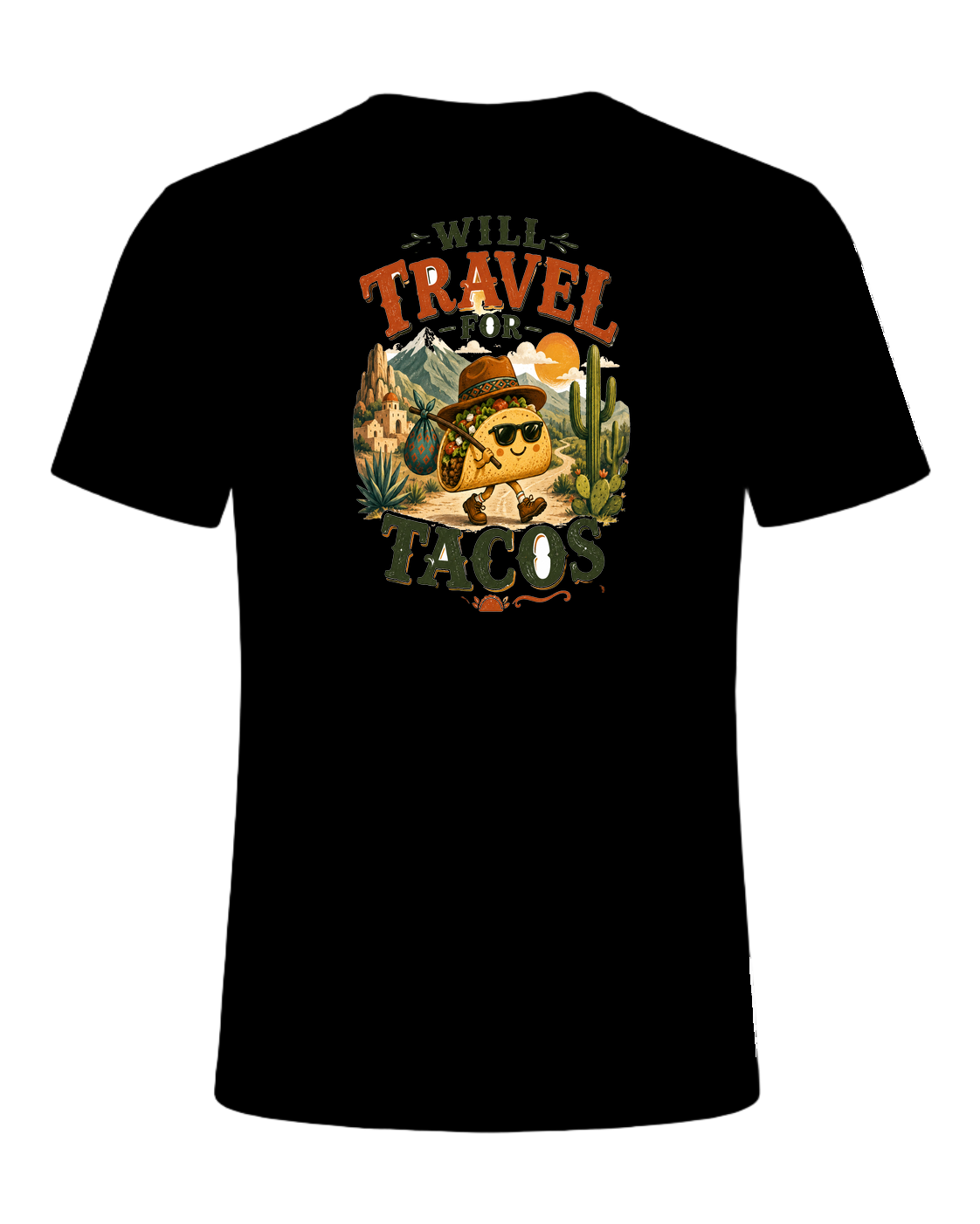 WILL TRAVEL FOR TACOS — Black