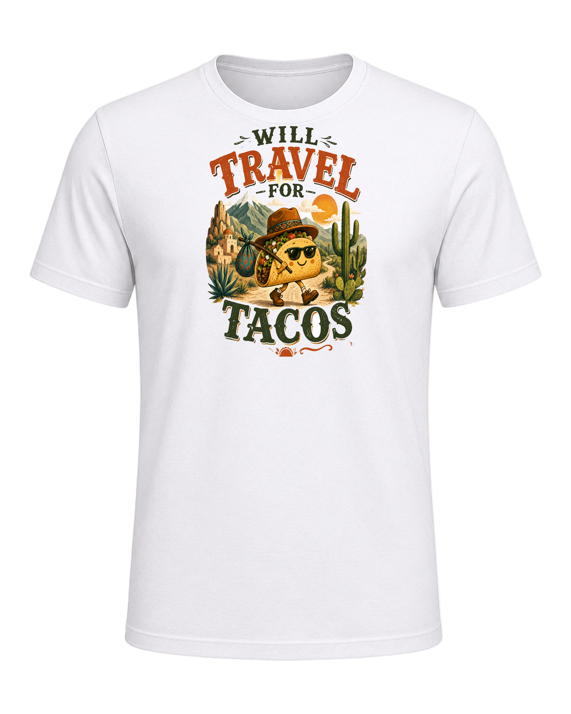 WILL TRAVEL FOR TACOS — White