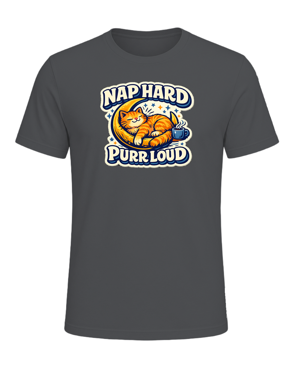 Nap Hard, Purr Loud Tee — Asphalt
