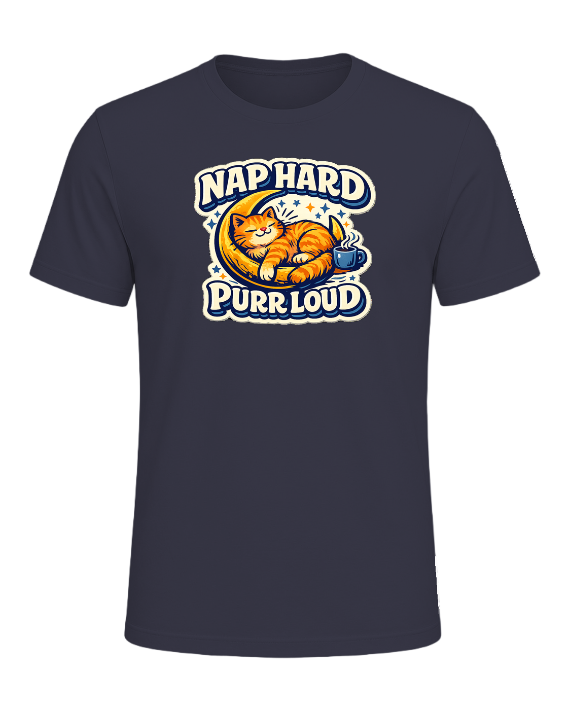 Nap Hard, Purr Loud Tee — Heather Midnight Navy