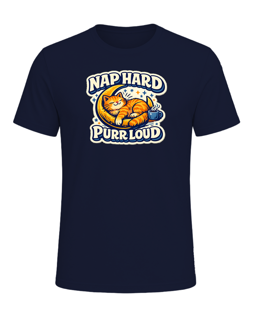 Nap Hard, Purr Loud Tee — Navy
