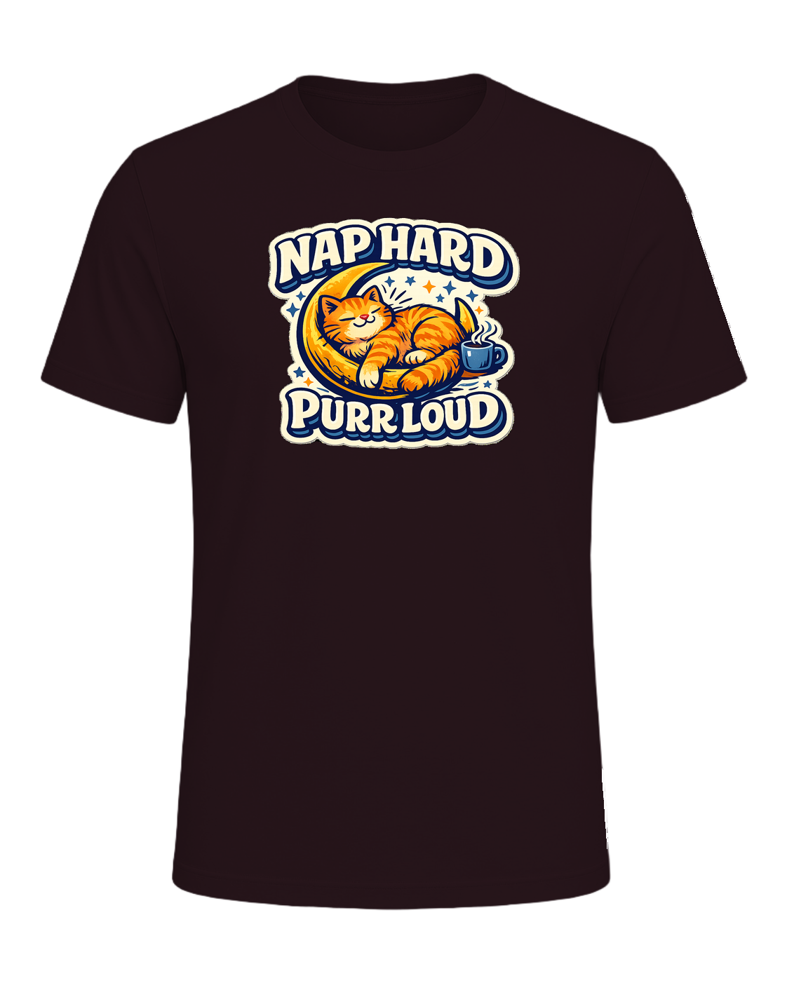 Nap Hard, Purr Loud Tee — Oxblood Black