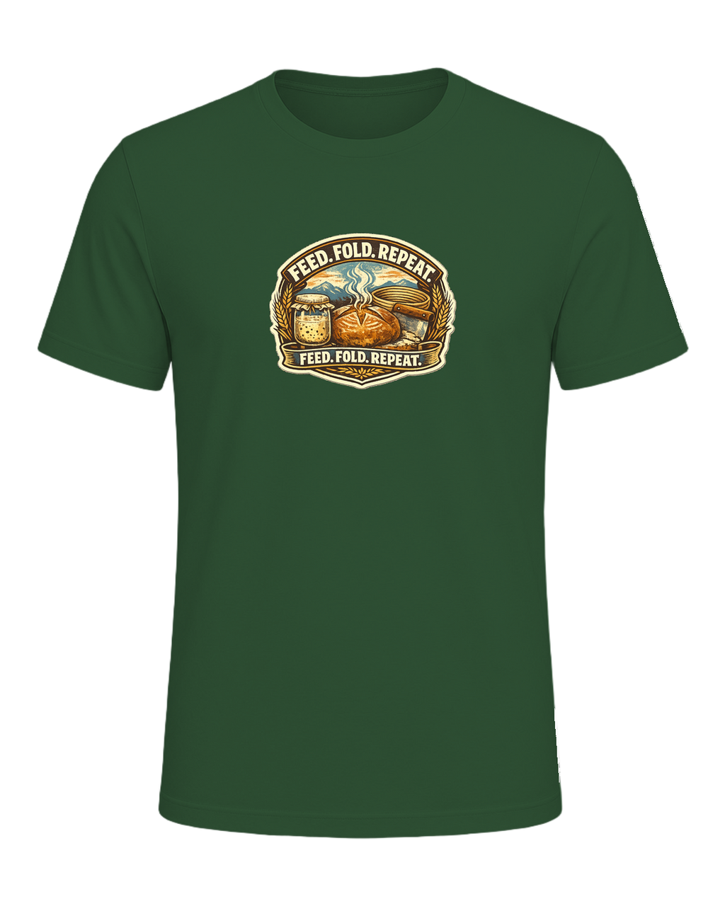 Feed. Fold. Repeat. Tee — Evergreen