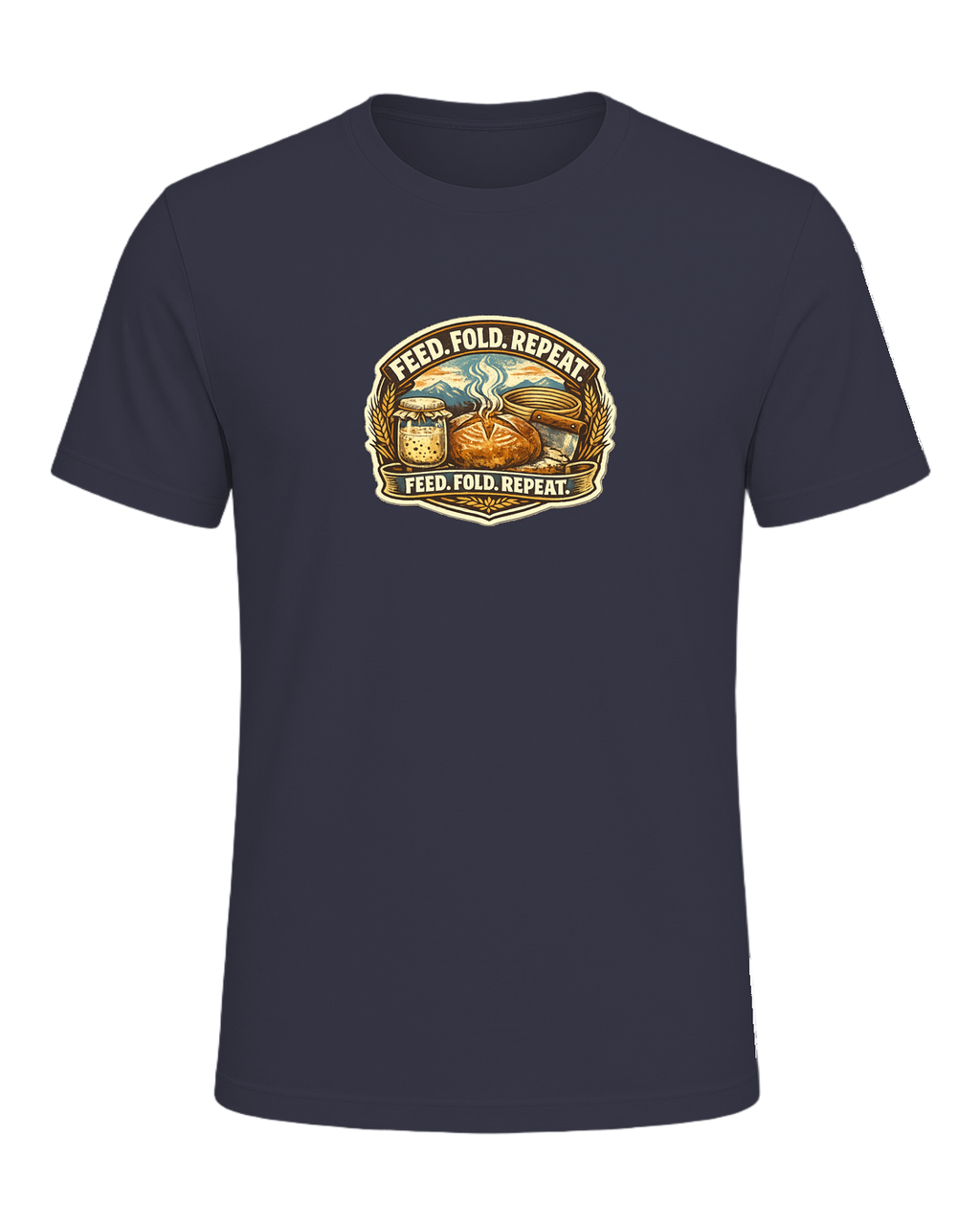 Feed. Fold. Repeat. Tee — Heather Midnight Navy