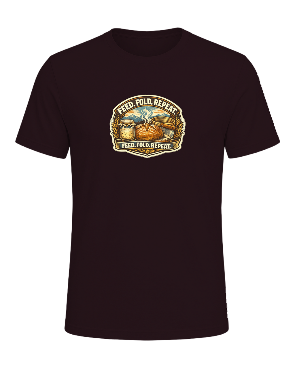 Feed. Fold. Repeat. Tee — Oxblood Black